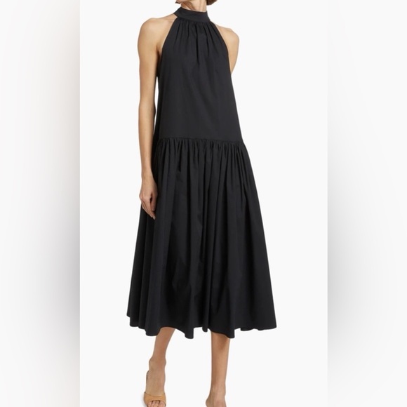 STAUD Marlowe Halter Midi Dress Poplin Black Brand New - Picture 3 of 7